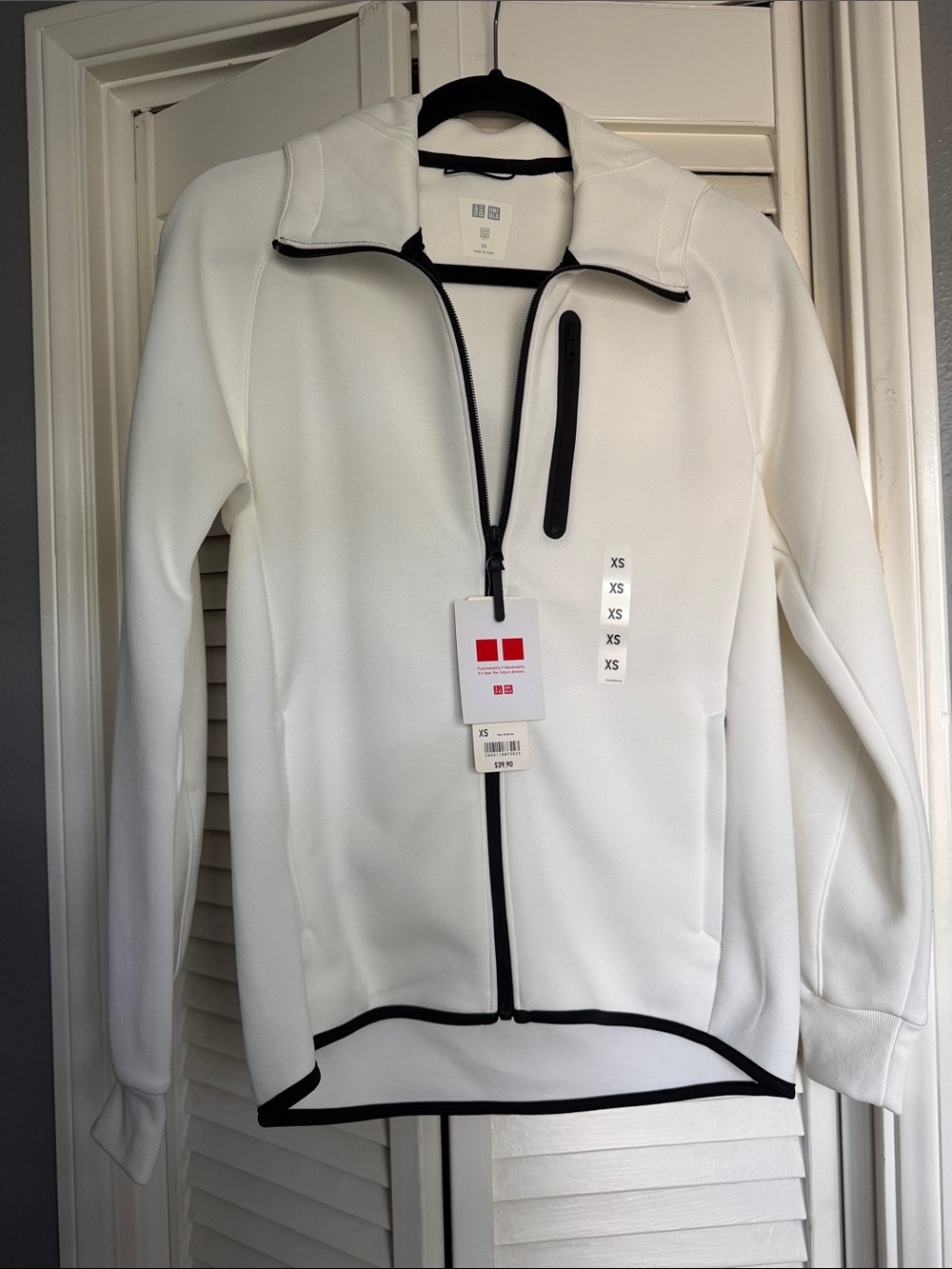 Uniqlo White Jacket with Black Contrast Trim